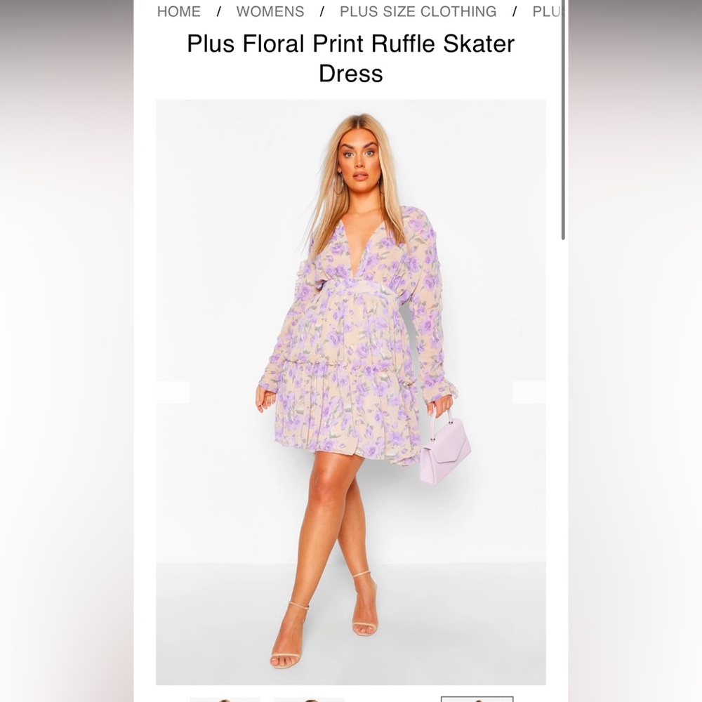 BooHoo floral tiered ruffle long sleeve boho style plus size dress, 18
